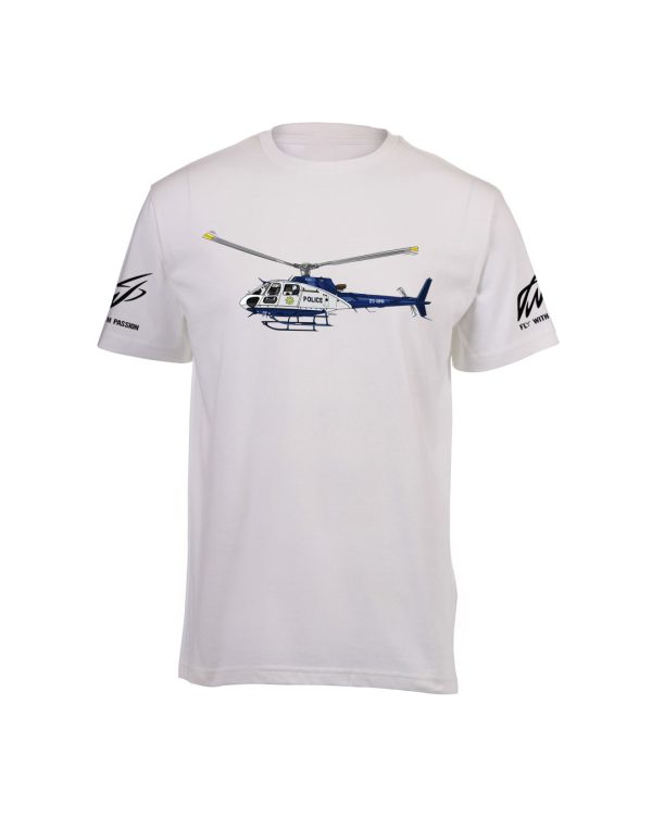 AS-350 Ecureuil Police Helicopter WHITE T-Shirt 1 - Front & Sleeve Print